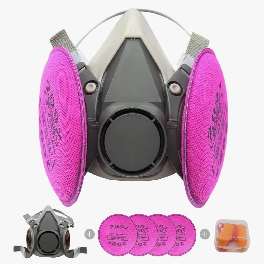 Pink and Gray Respirator Mask with Filters